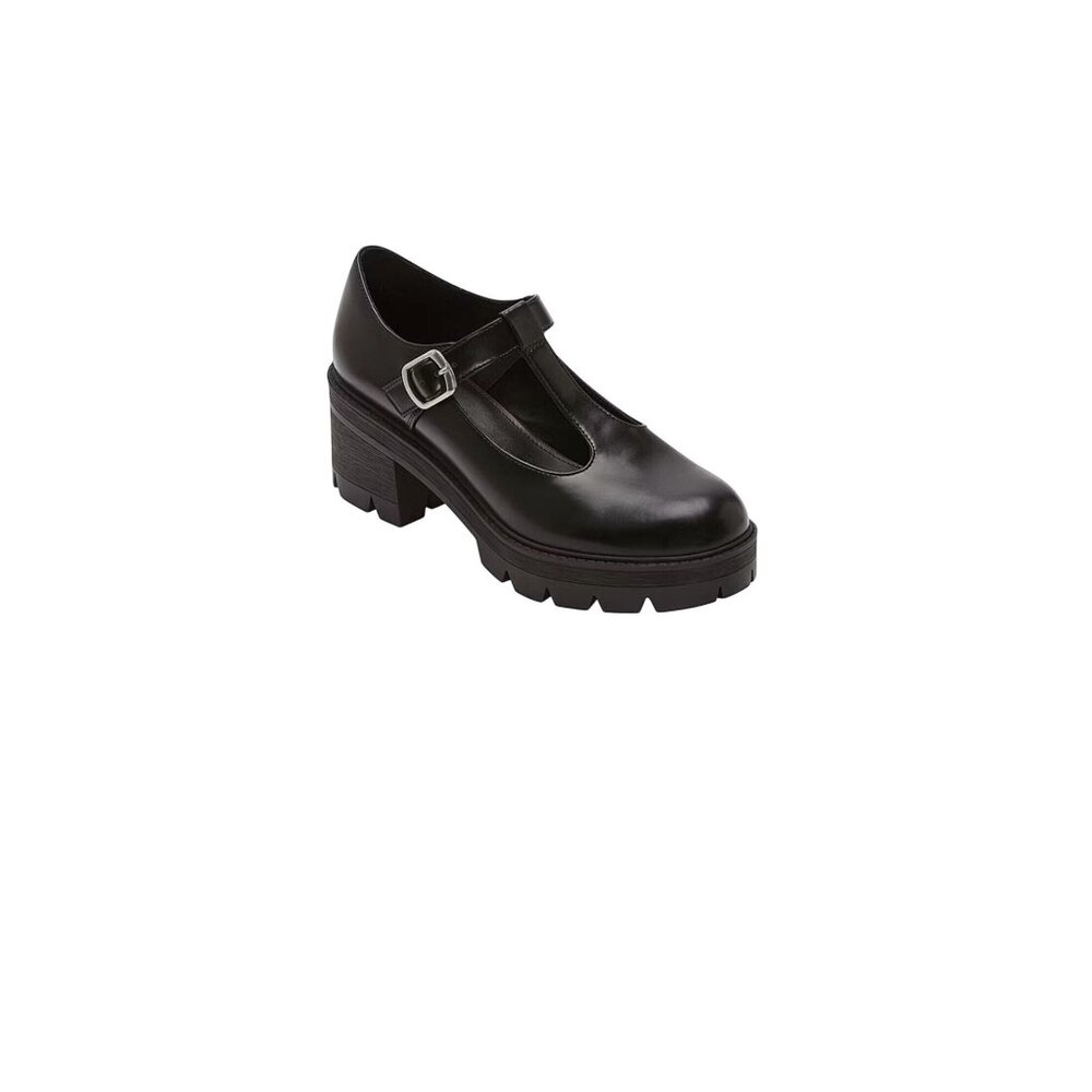 NEW Y2K Black Chunky Mary Jane Platform Shoes Goth Buckle Lug Sole Women's 8